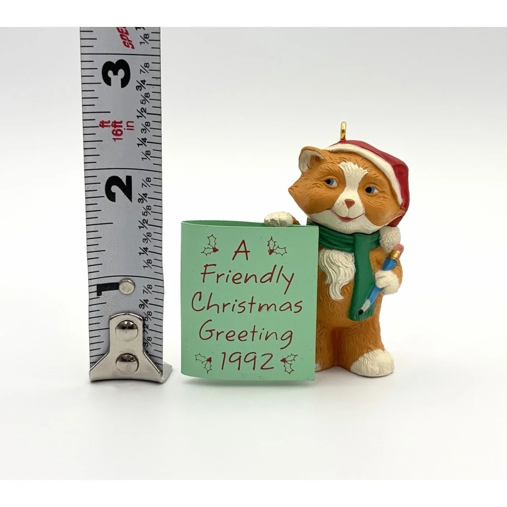 1992 Hallmark Keepsake Ornament Friendly Greetings Cat Card Pen QX504-1 Vintage